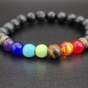 Chakren Armband Balance mit Lavaperlen und farbigen Glasperlen